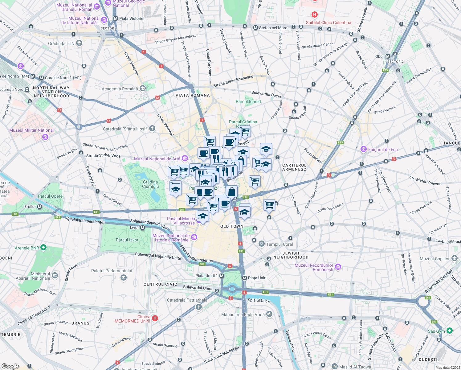 map of restaurants, bars, coffee shops, grocery stores, and more near 4 Bulevardul Nicolae Bălcescu in Bucharest
