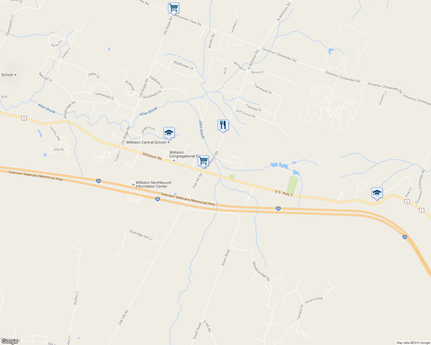 map of restaurants, bars, coffee shops, grocery stores, and more near 8225 Williston Rd in Williston