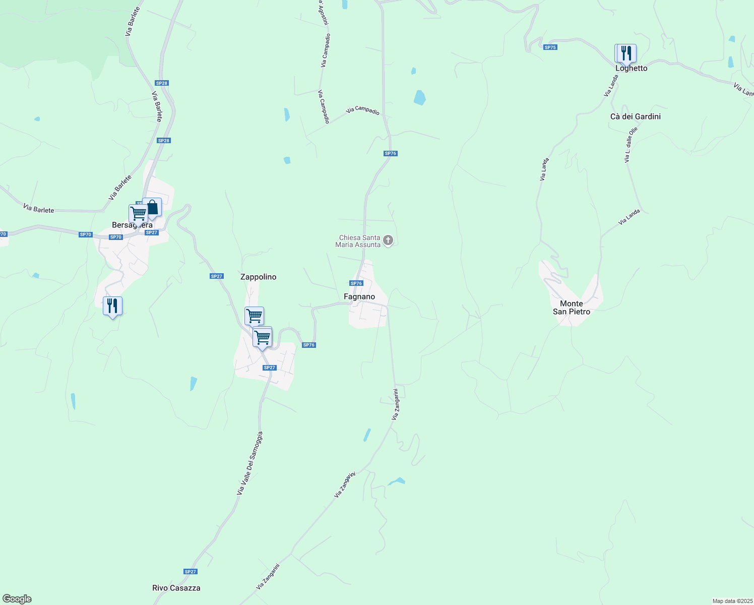 map of restaurants, bars, coffee shops, grocery stores, and more near 43 Via Cantagallo in Fagnano