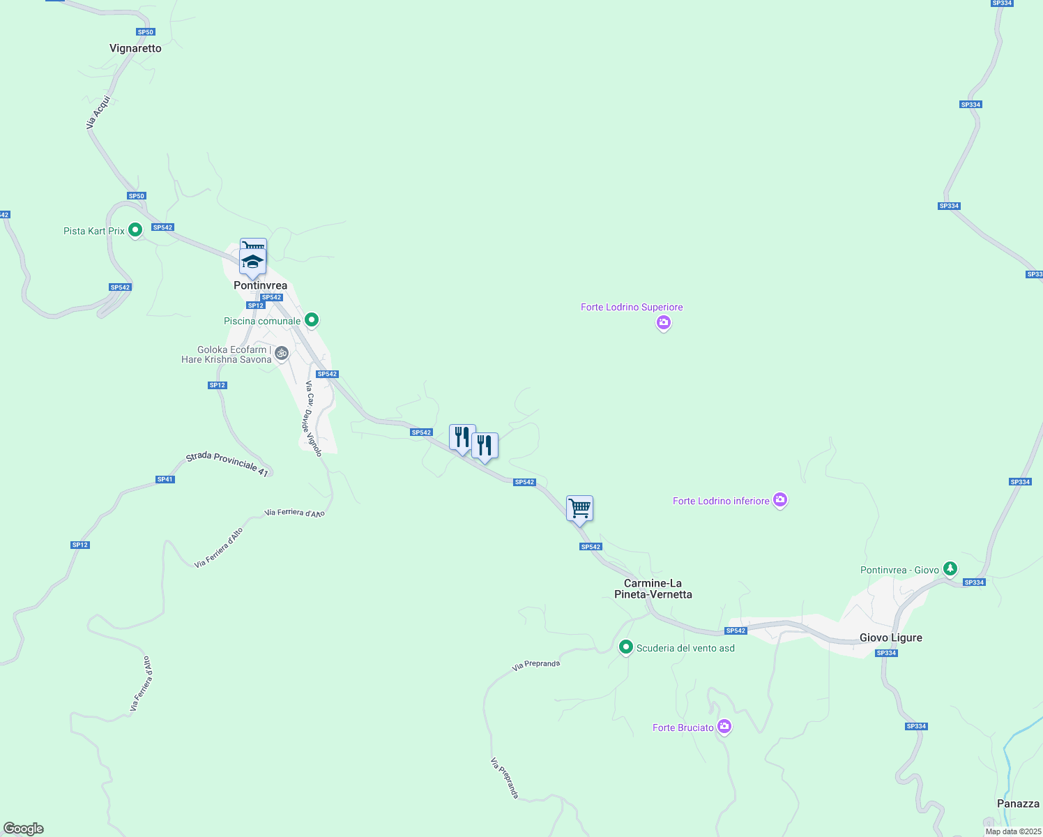 map of restaurants, bars, coffee shops, grocery stores, and more near 51 Località la Pineta in Carmine-la Pineta-vernetta