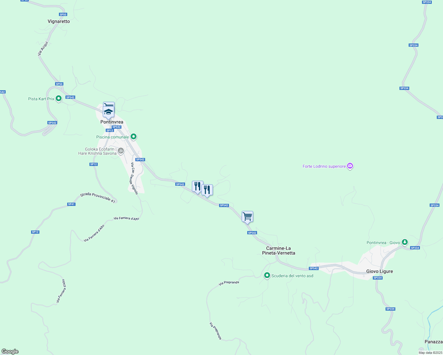 map of restaurants, bars, coffee shops, grocery stores, and more near 55 Località la Pineta in Carmine-la Pineta-vernetta