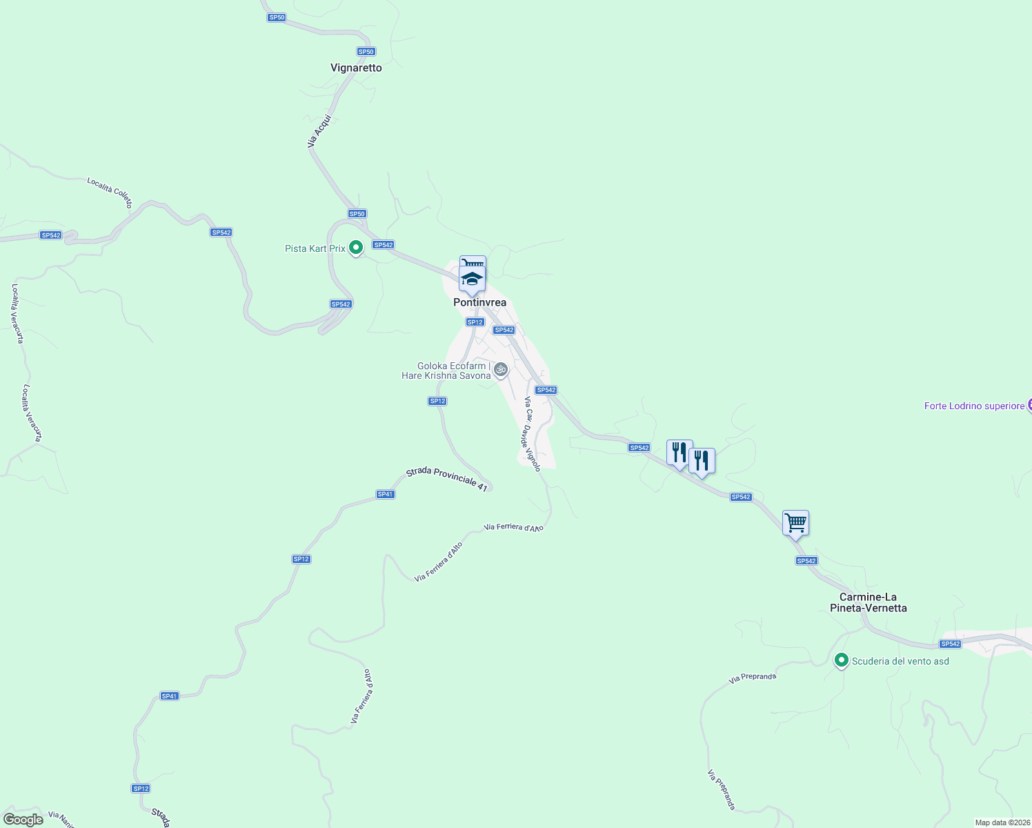 map of restaurants, bars, coffee shops, grocery stores, and more near 14 Via Bigatti in Pontinvrea