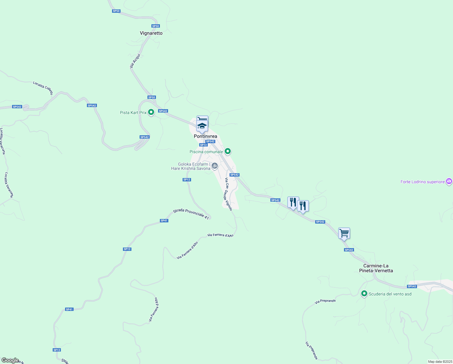 map of restaurants, bars, coffee shops, grocery stores, and more near 7 Via Bigatti in Pontinvrea