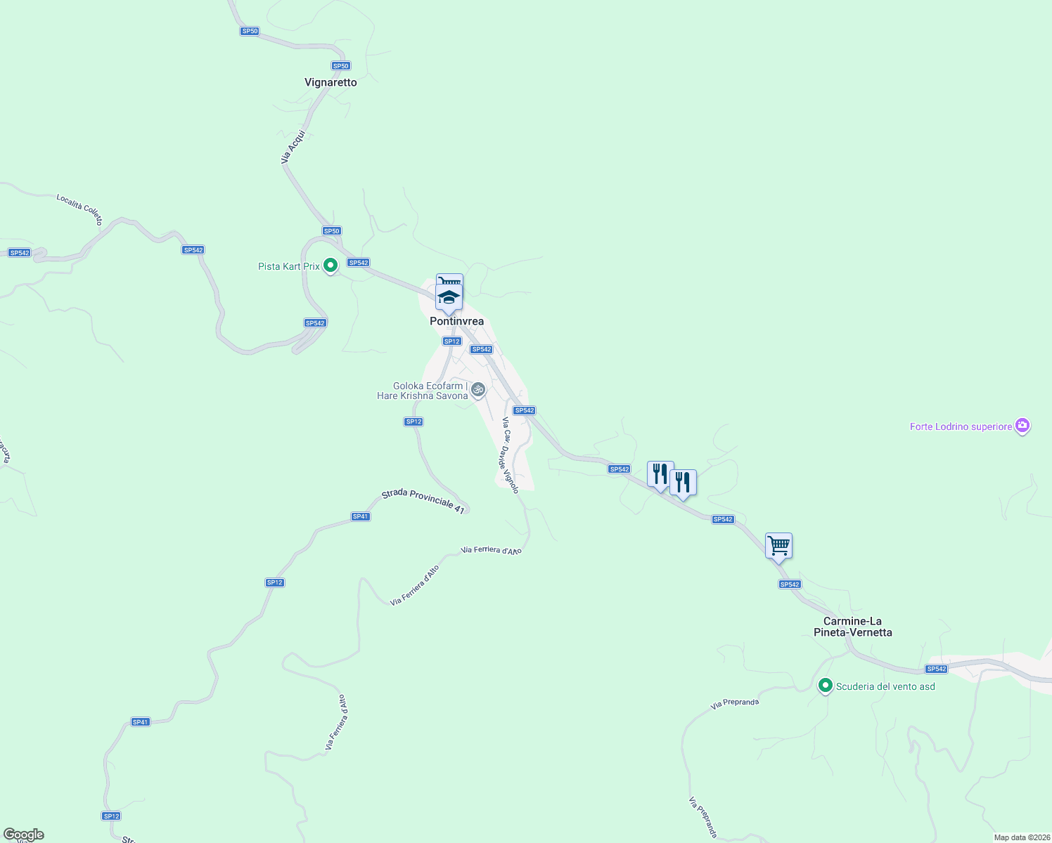 map of restaurants, bars, coffee shops, grocery stores, and more near 14 Via Bigatti in Pontinvrea