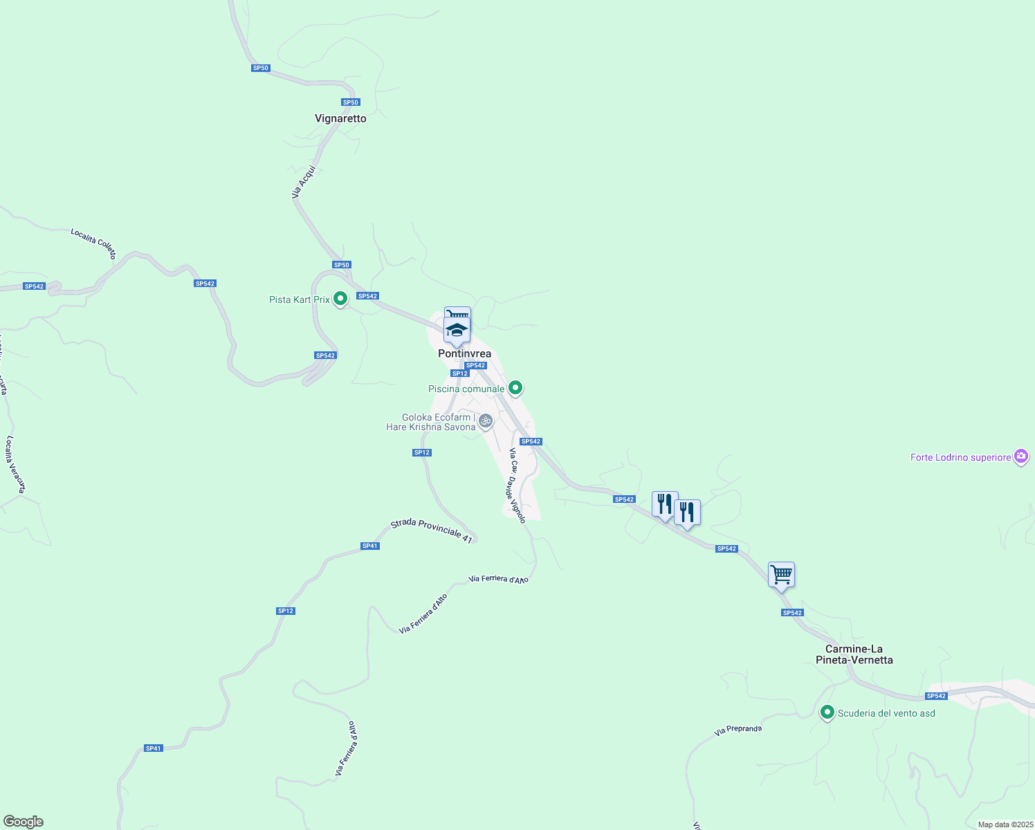 map of restaurants, bars, coffee shops, grocery stores, and more near 38 Via Roma in Pontinvrea