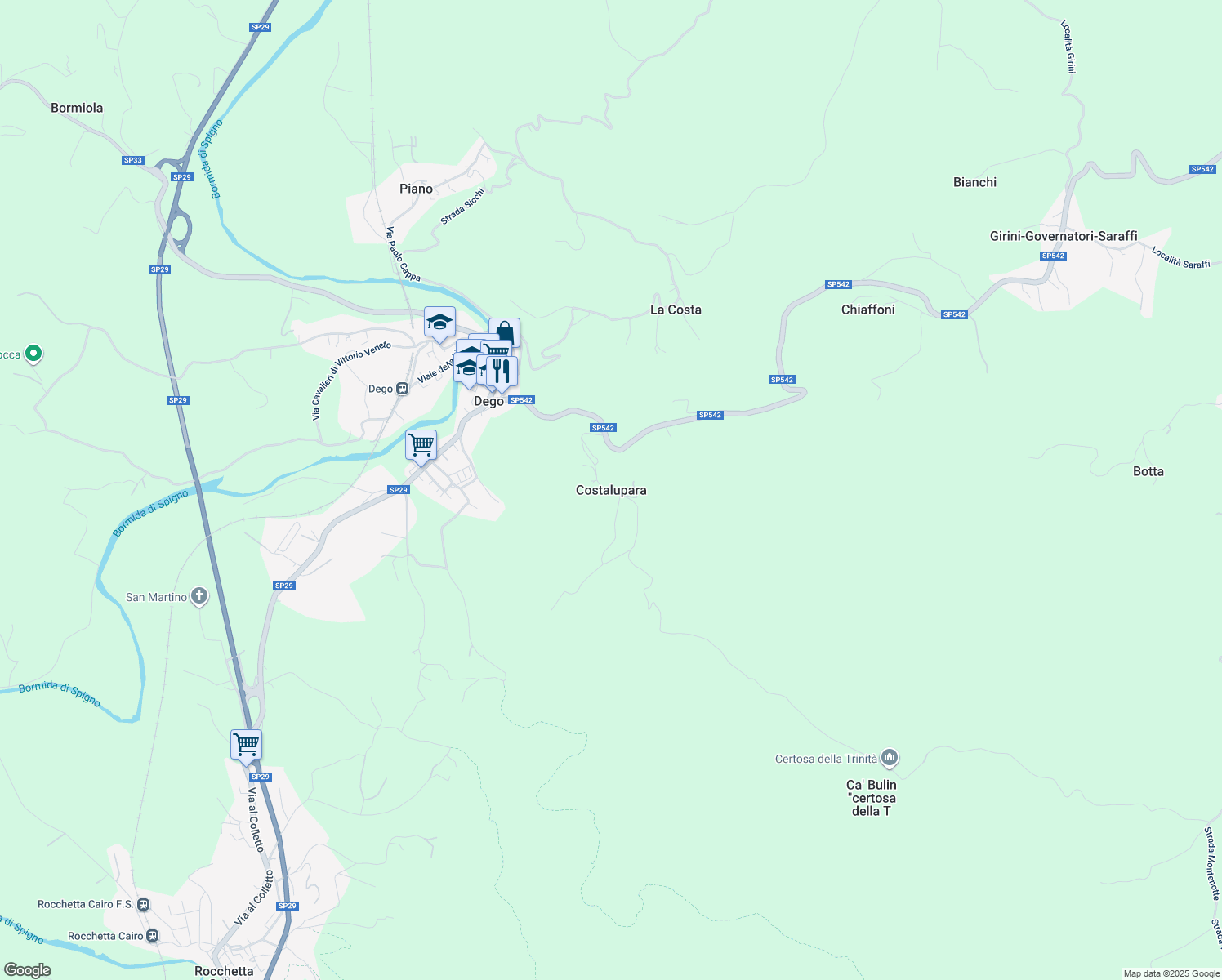 map of restaurants, bars, coffee shops, grocery stores, and more near in Costalupara