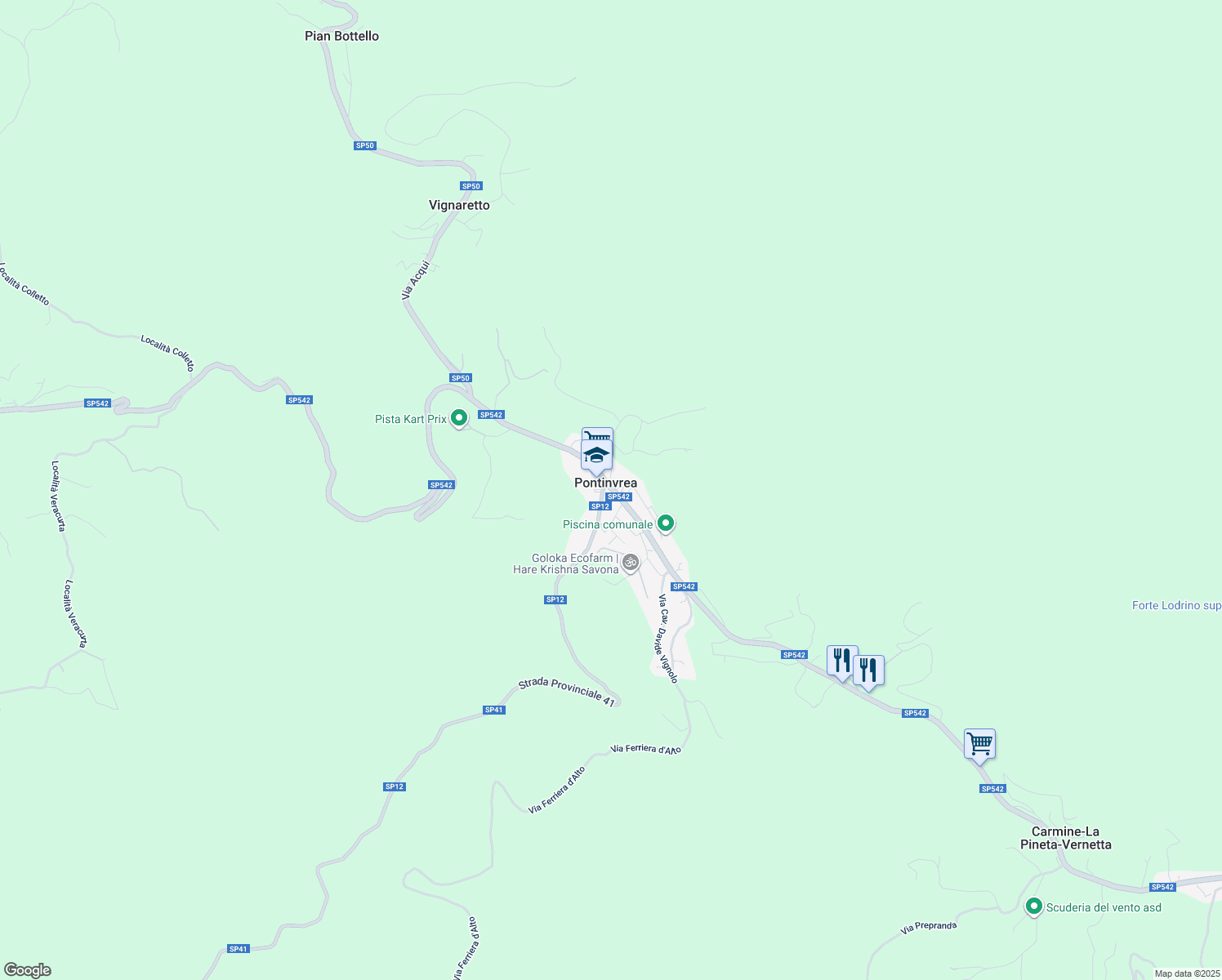 map of restaurants, bars, coffee shops, grocery stores, and more near 28 Piazza dell'Indipendenza in Pontinvrea