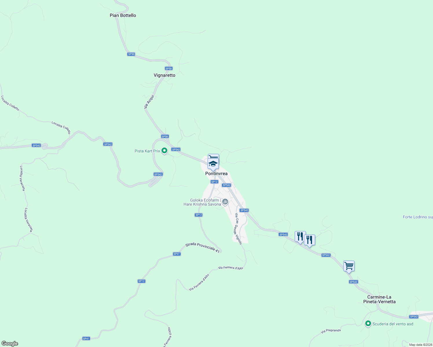 map of restaurants, bars, coffee shops, grocery stores, and more near in Pontinvrea