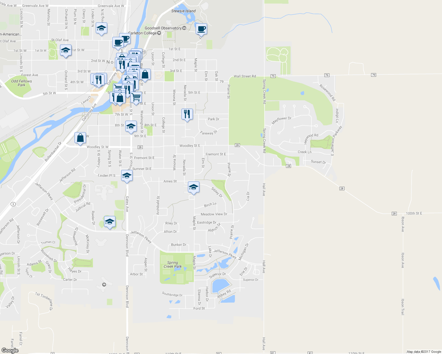 map of restaurants, bars, coffee shops, grocery stores, and more near 908 Pleasant View Court in Northfield