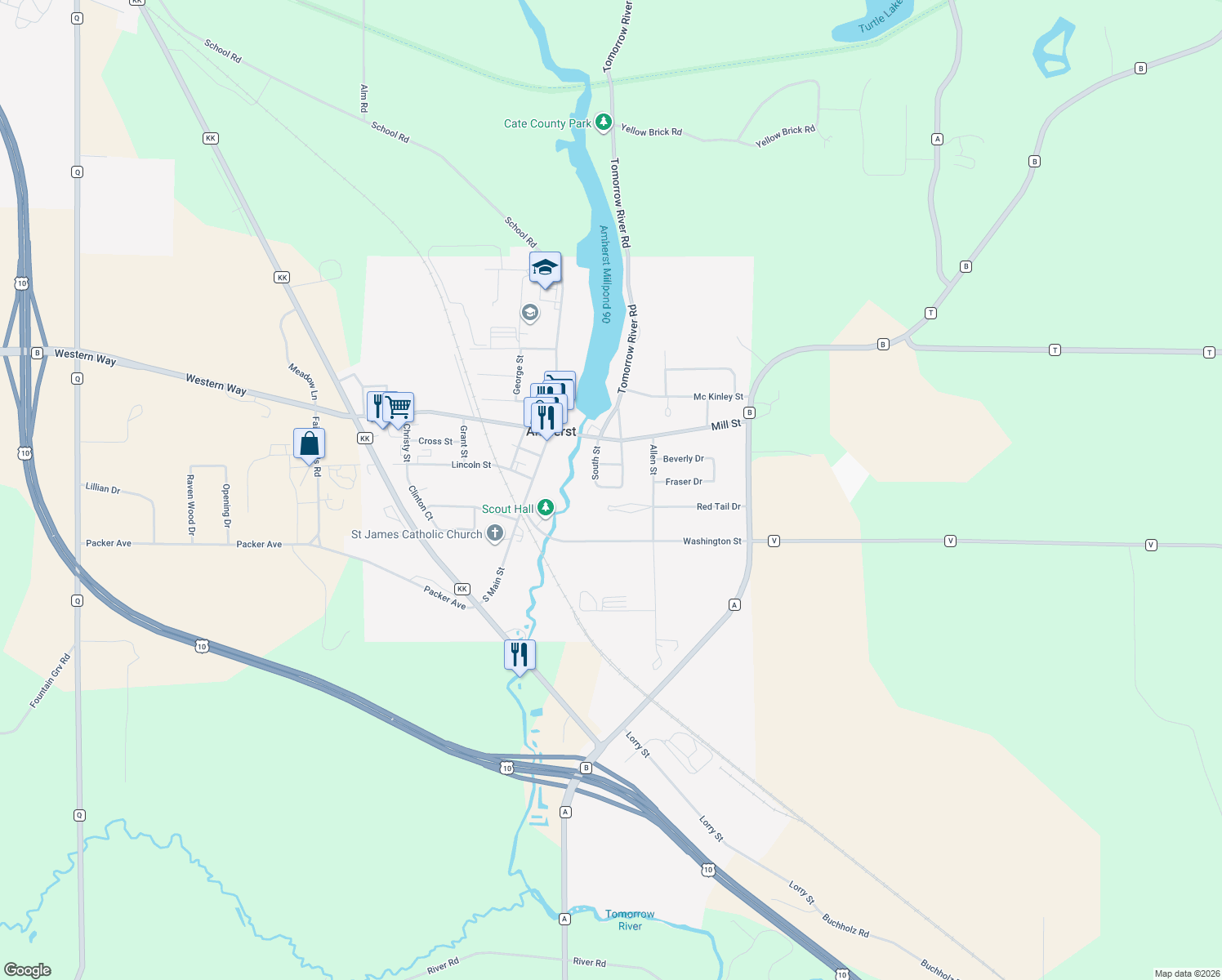 map of restaurants, bars, coffee shops, grocery stores, and more near 201 2nd Avenue in Amherst