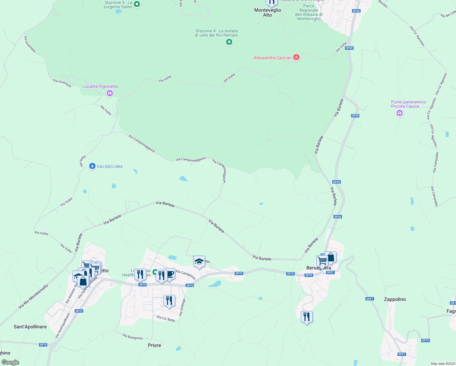 map of restaurants, bars, coffee shops, grocery stores, and more near 2 Via Campomaggiore in Monteveglio
