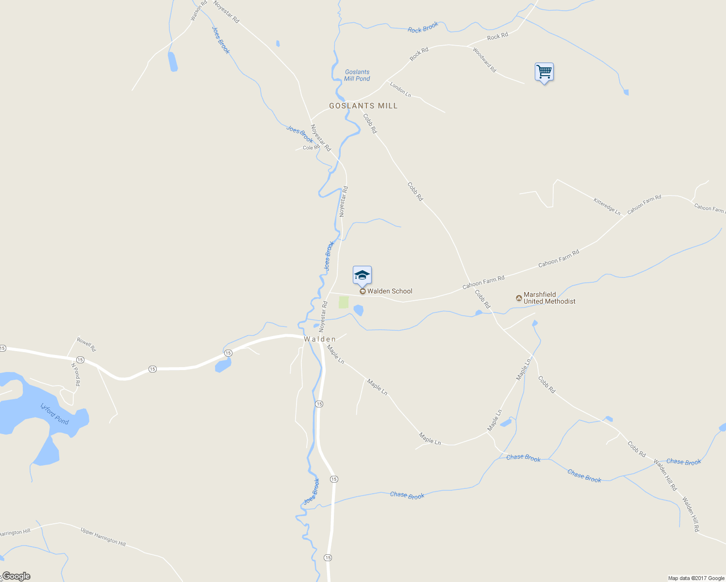 map of restaurants, bars, coffee shops, grocery stores, and more near 135 Cahoon Farm Road in Walden