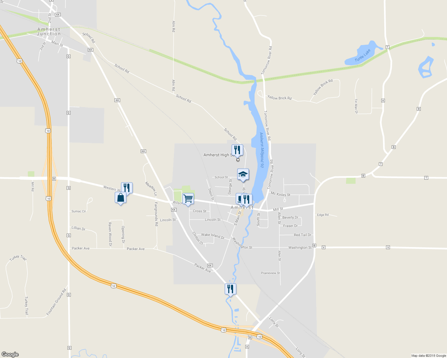 map of restaurants, bars, coffee shops, grocery stores, and more near 235 School Street in Amherst