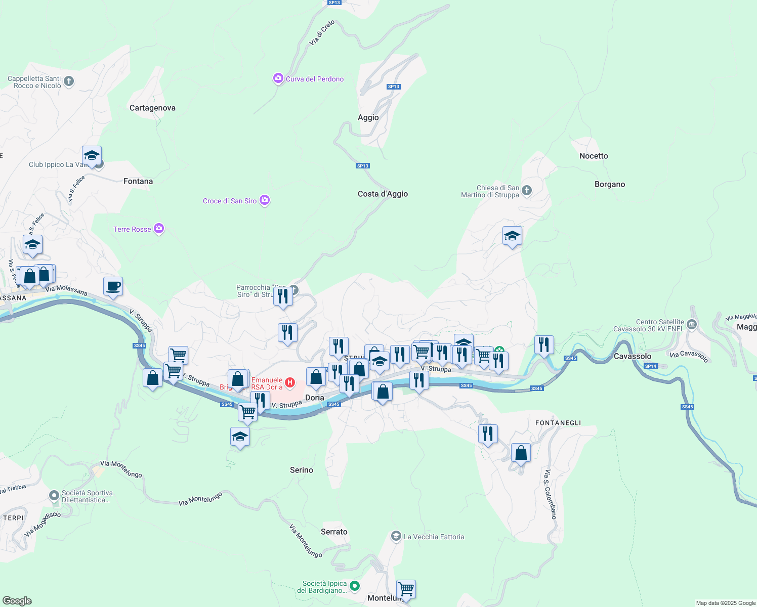map of restaurants, bars, coffee shops, grocery stores, and more near 54 Via Giovanni Aicardi in Genova