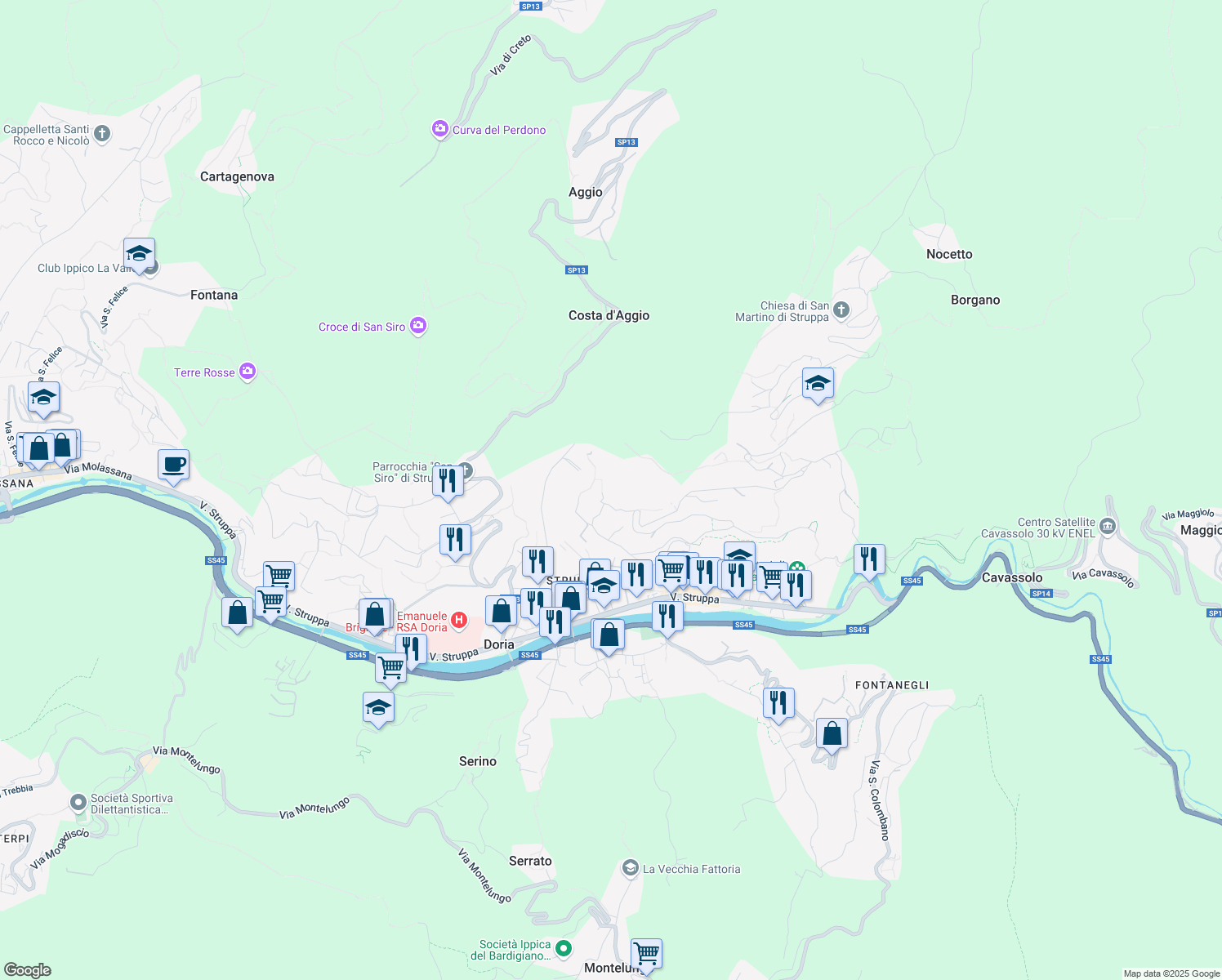 map of restaurants, bars, coffee shops, grocery stores, and more near 54 Via Giovanni Aicardi in Genova