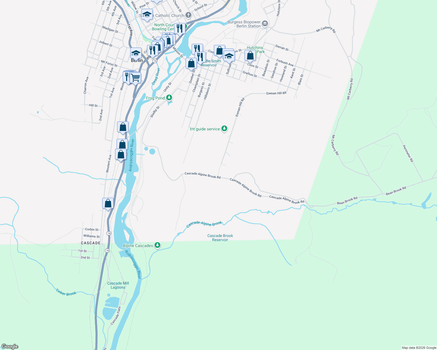 map of restaurants, bars, coffee shops, grocery stores, and more near 540 Enman Hill Road in Berlin