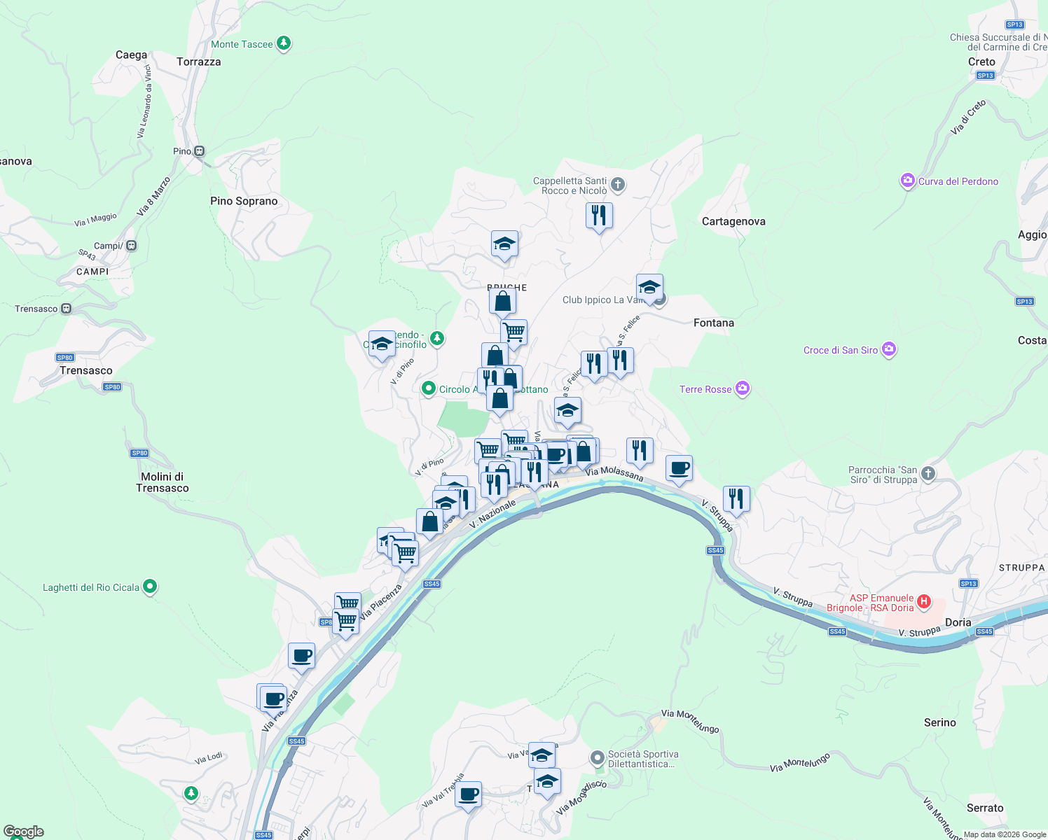 map of restaurants, bars, coffee shops, grocery stores, and more near 11B Via Antonio Sertoli in Genova
