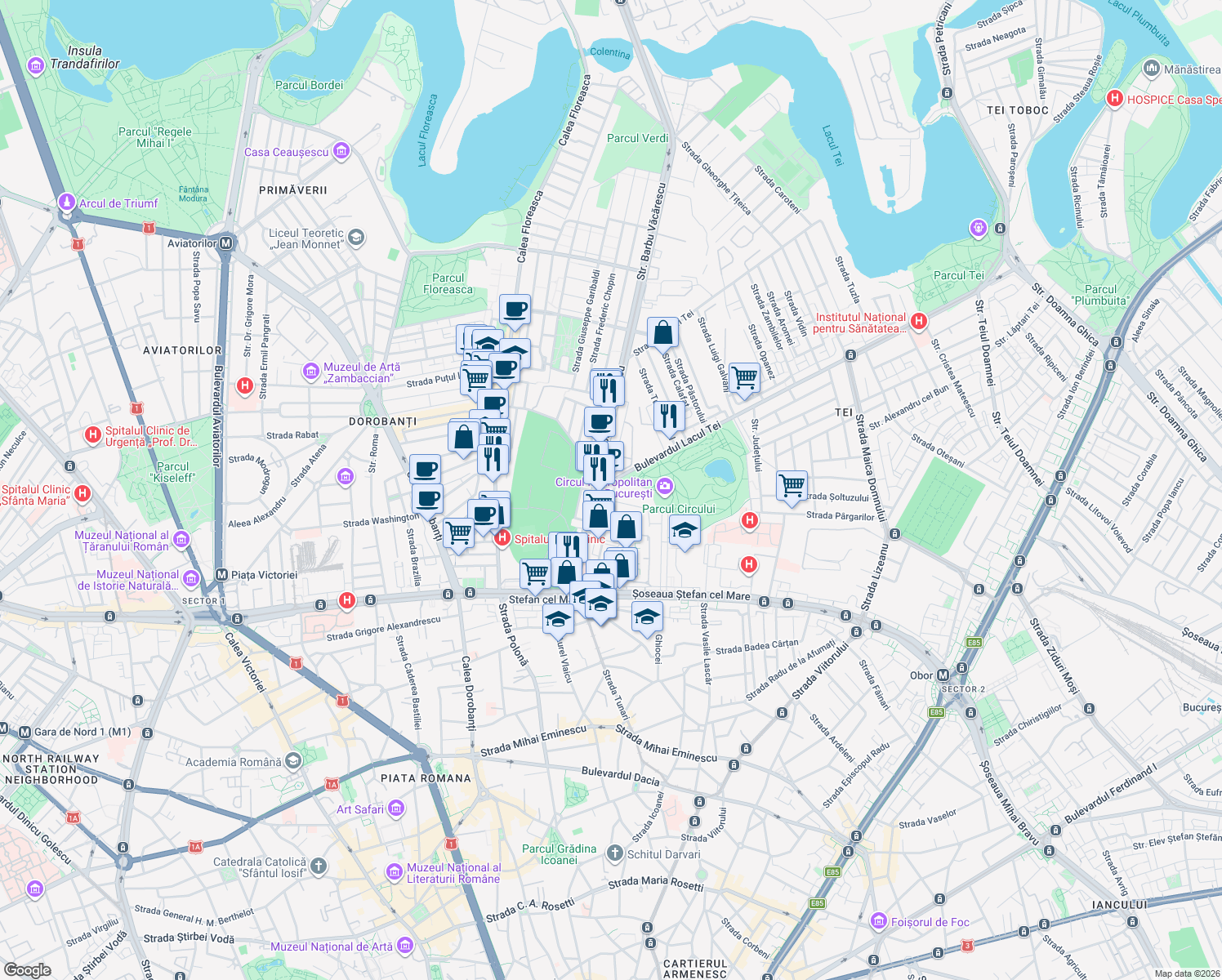 map of restaurants, bars, coffee shops, grocery stores, and more near 11 Strada Dinu Vintilă in București