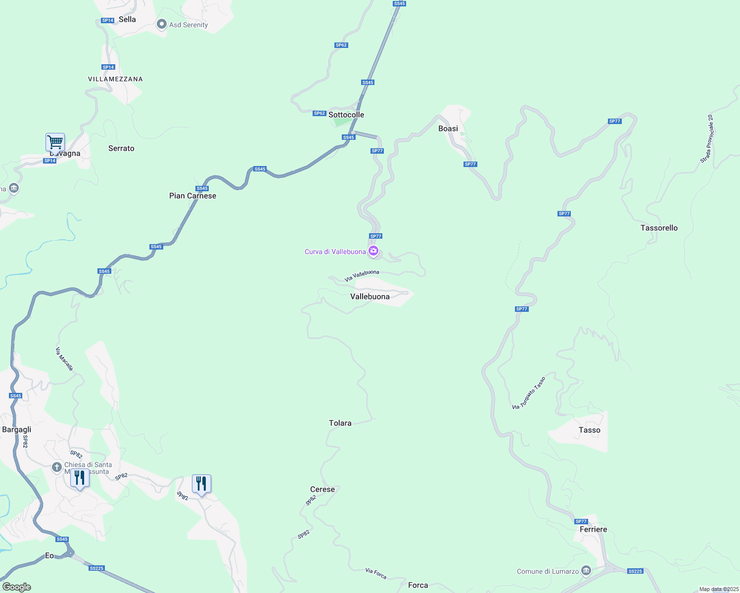 map of restaurants, bars, coffee shops, grocery stores, and more near 60 Via Vallebuona in Vallebuona