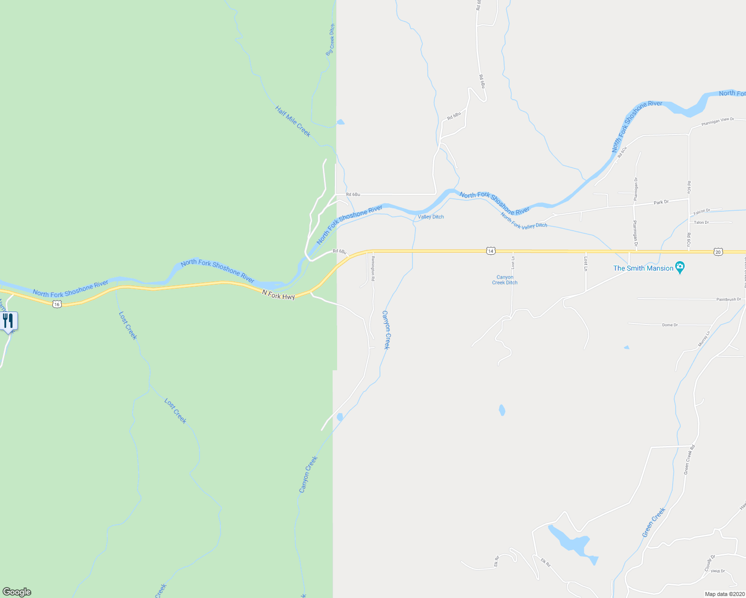 map of restaurants, bars, coffee shops, grocery stores, and more near 95 Remington Road in Cody