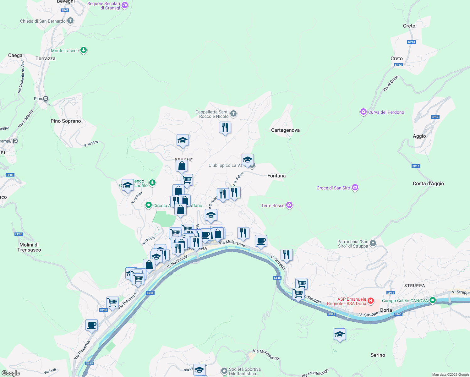 map of restaurants, bars, coffee shops, grocery stores, and more near 41 Via San Felice in Genova