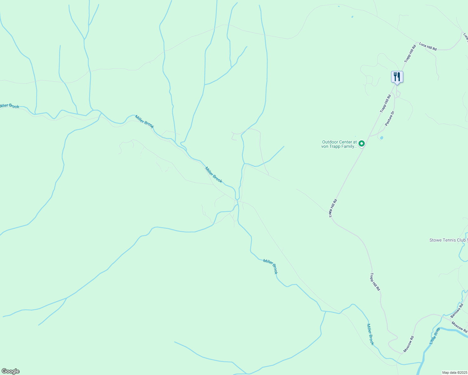 map of restaurants, bars, coffee shops, grocery stores, and more near 1645 Nebraska Valley Road in Stowe