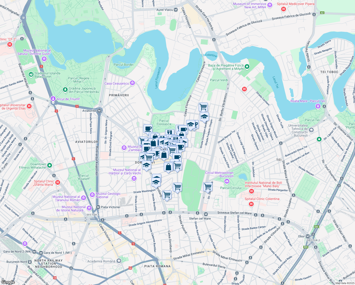map of restaurants, bars, coffee shops, grocery stores, and more near 52 Strada George Călinescu in București
