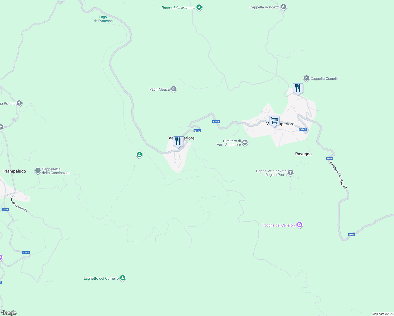 map of restaurants, bars, coffee shops, grocery stores, and more near 21 Via Dano in Vara Inferiore