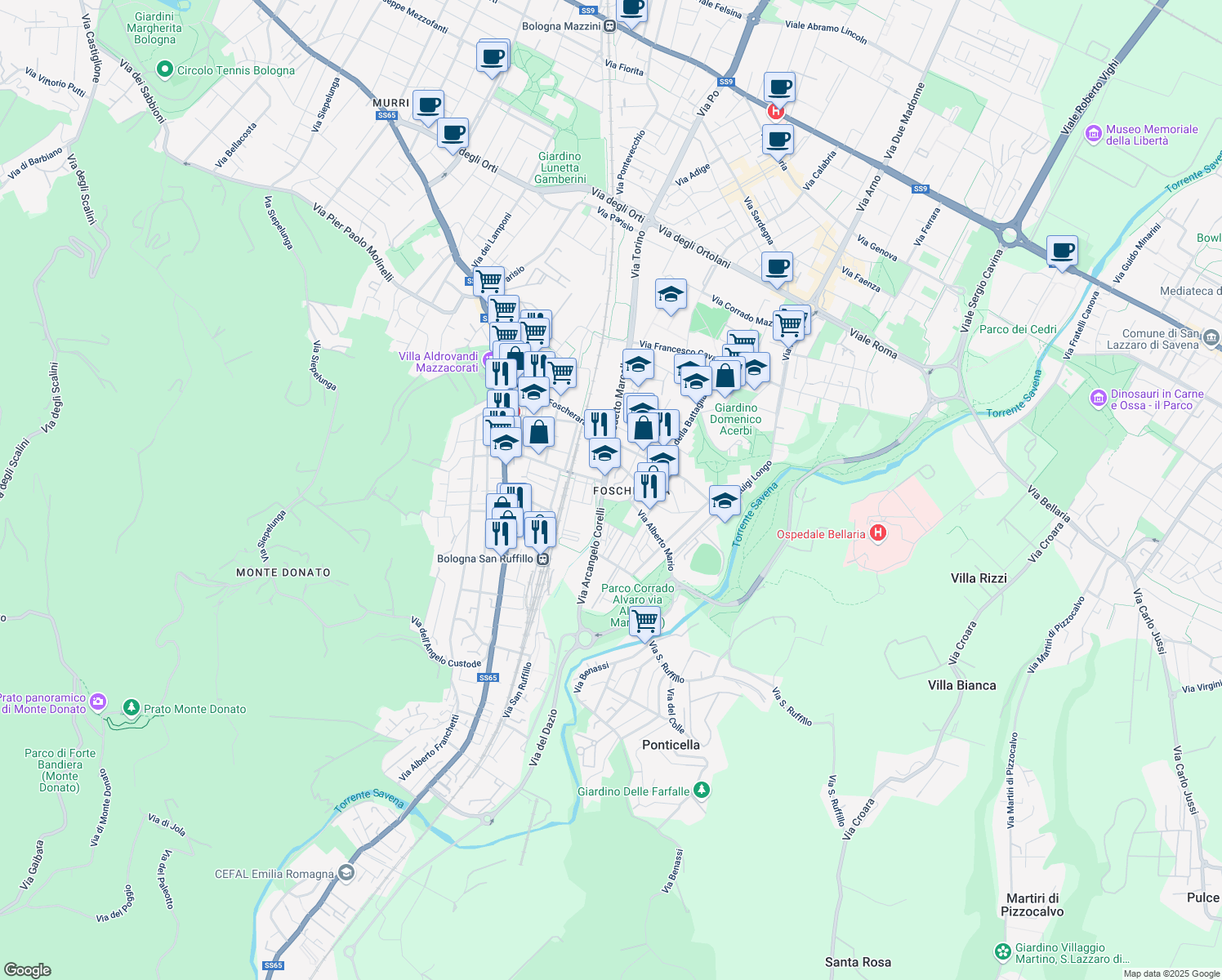 map of restaurants, bars, coffee shops, grocery stores, and more near 2/2 Via Benedetto Marcello in Bologna