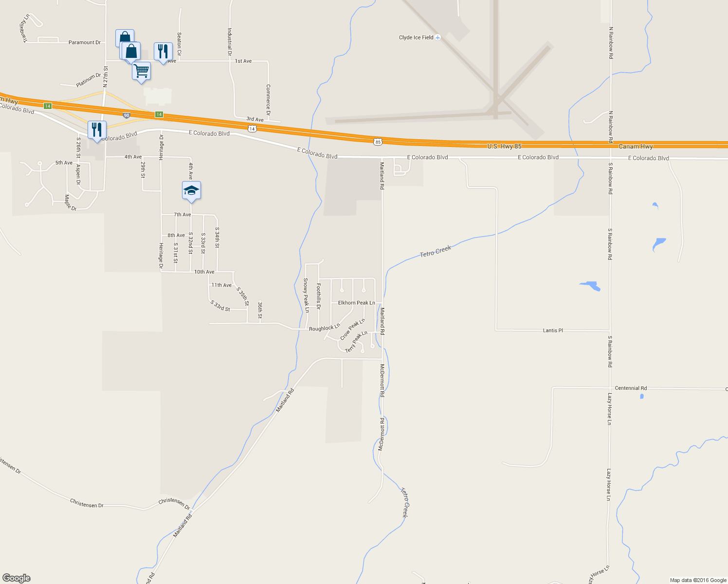map of restaurants, bars, coffee shops, grocery stores, and more near Spearfish Mount Court in Spearfish
