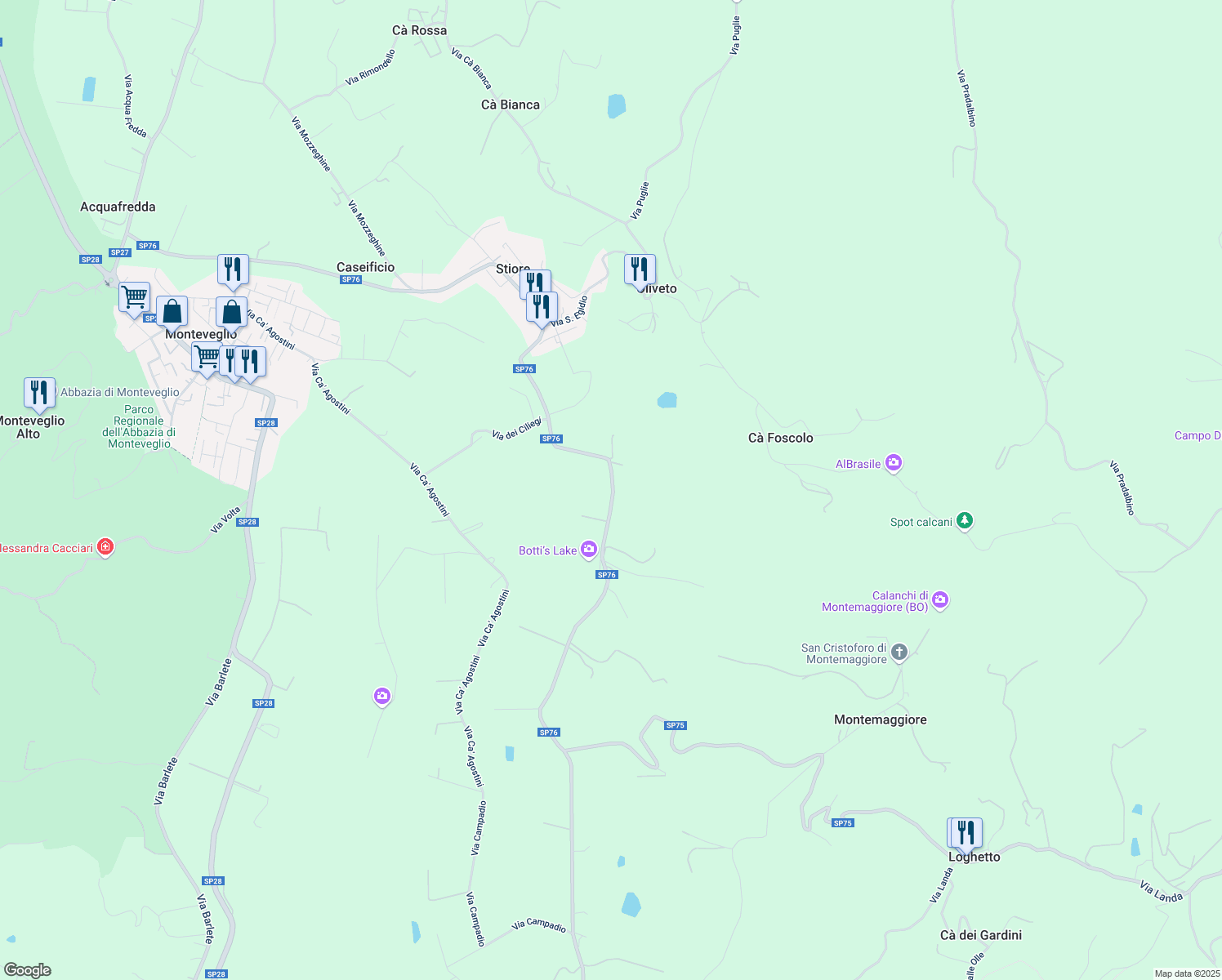 map of restaurants, bars, coffee shops, grocery stores, and more near 18 via E. Roda in Città Metropolitana di Bologna