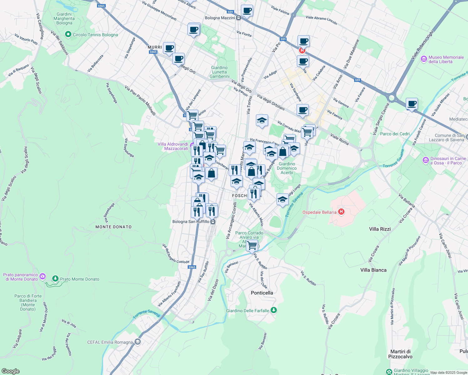 map of restaurants, bars, coffee shops, grocery stores, and more near 2/2 Via Benedetto Marcello in Bologna