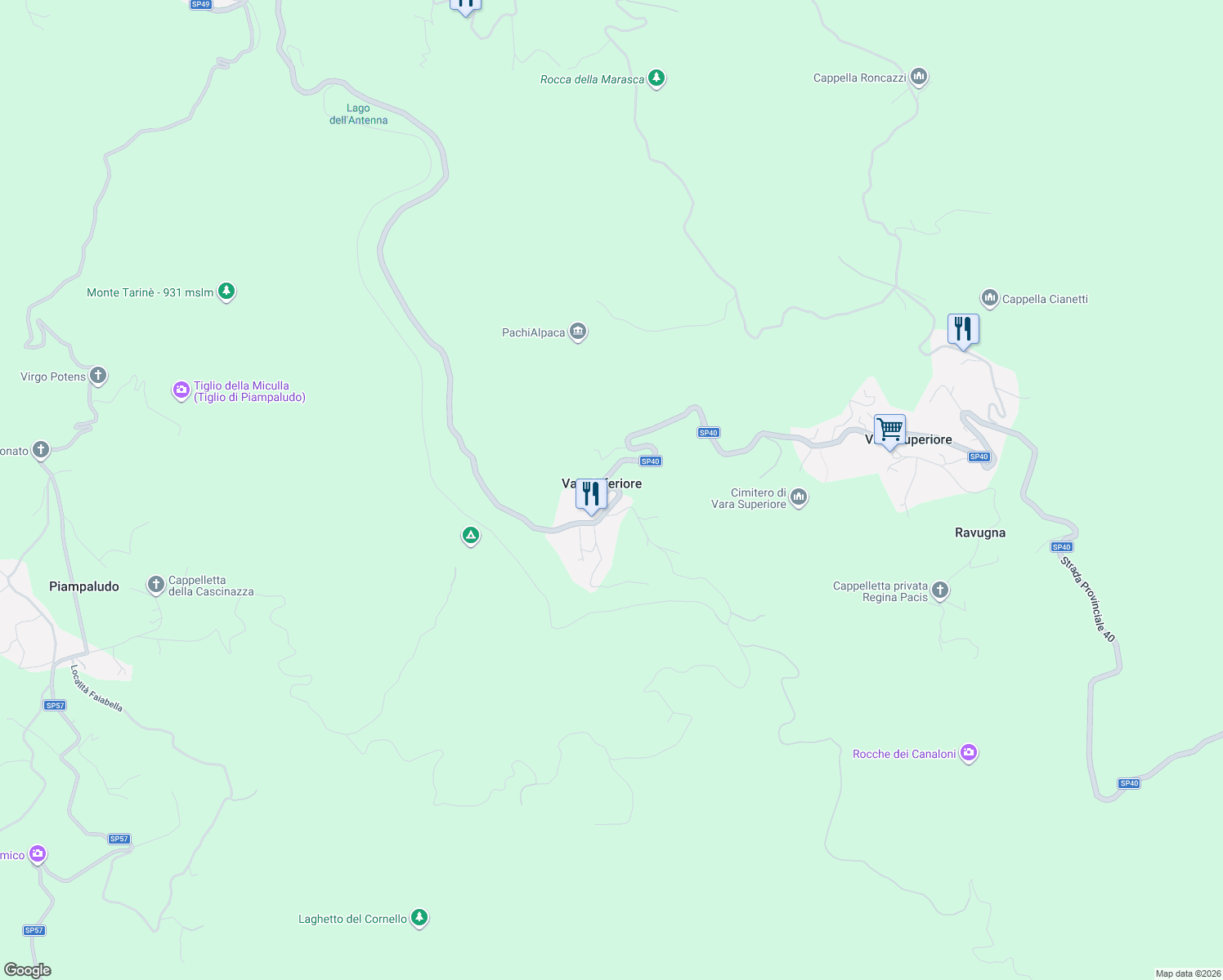 map of restaurants, bars, coffee shops, grocery stores, and more near 41 SP40 in Vara Inferiore