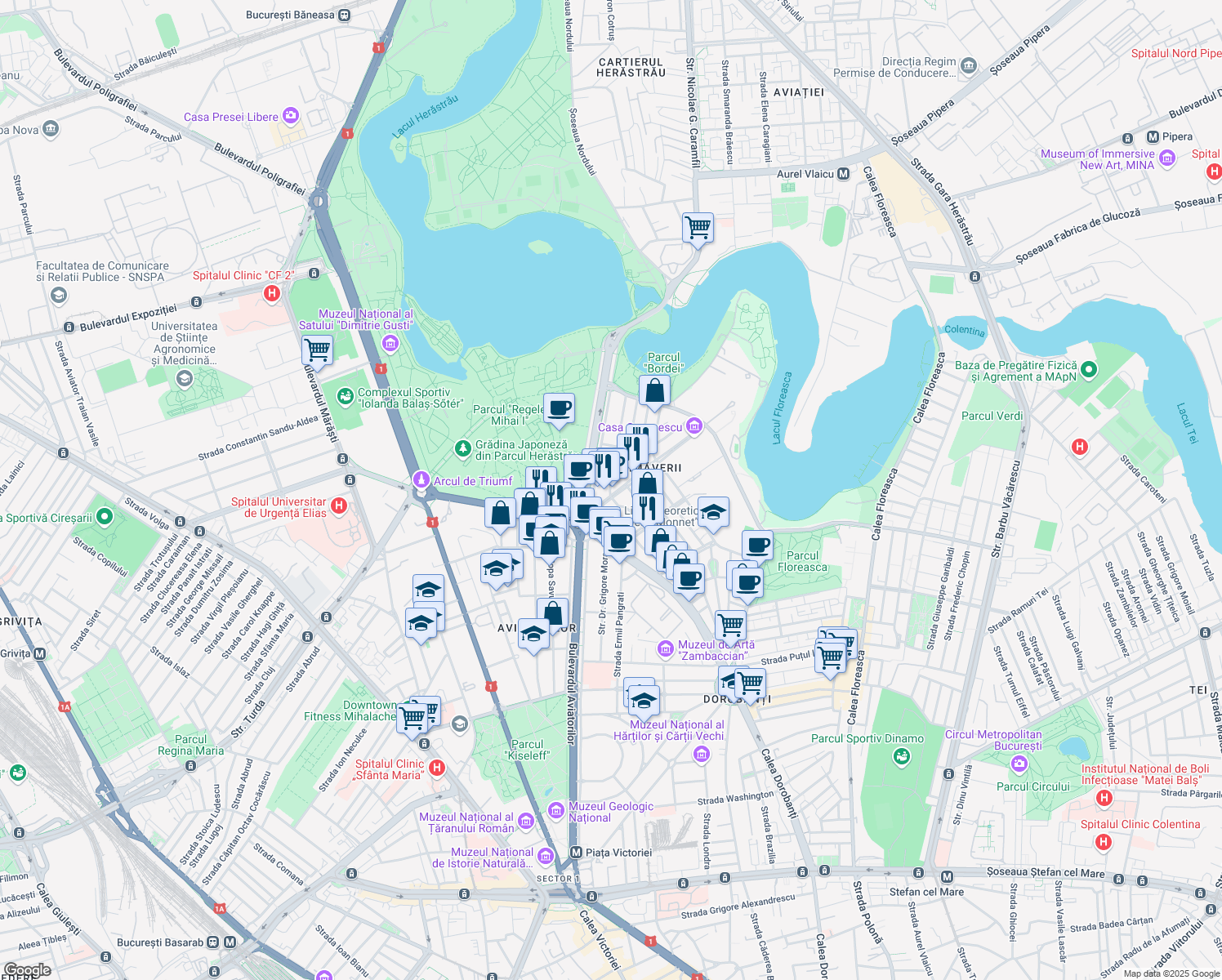 map of restaurants, bars, coffee shops, grocery stores, and more near 4 Strada Herăstrău in București