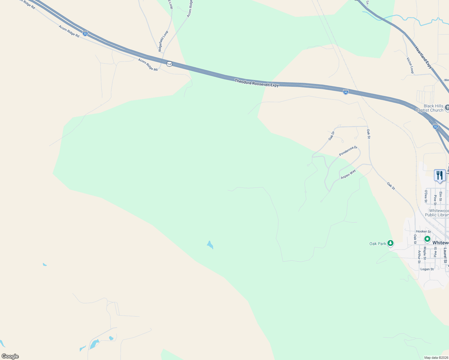 map of restaurants, bars, coffee shops, grocery stores, and more near in Whitewood