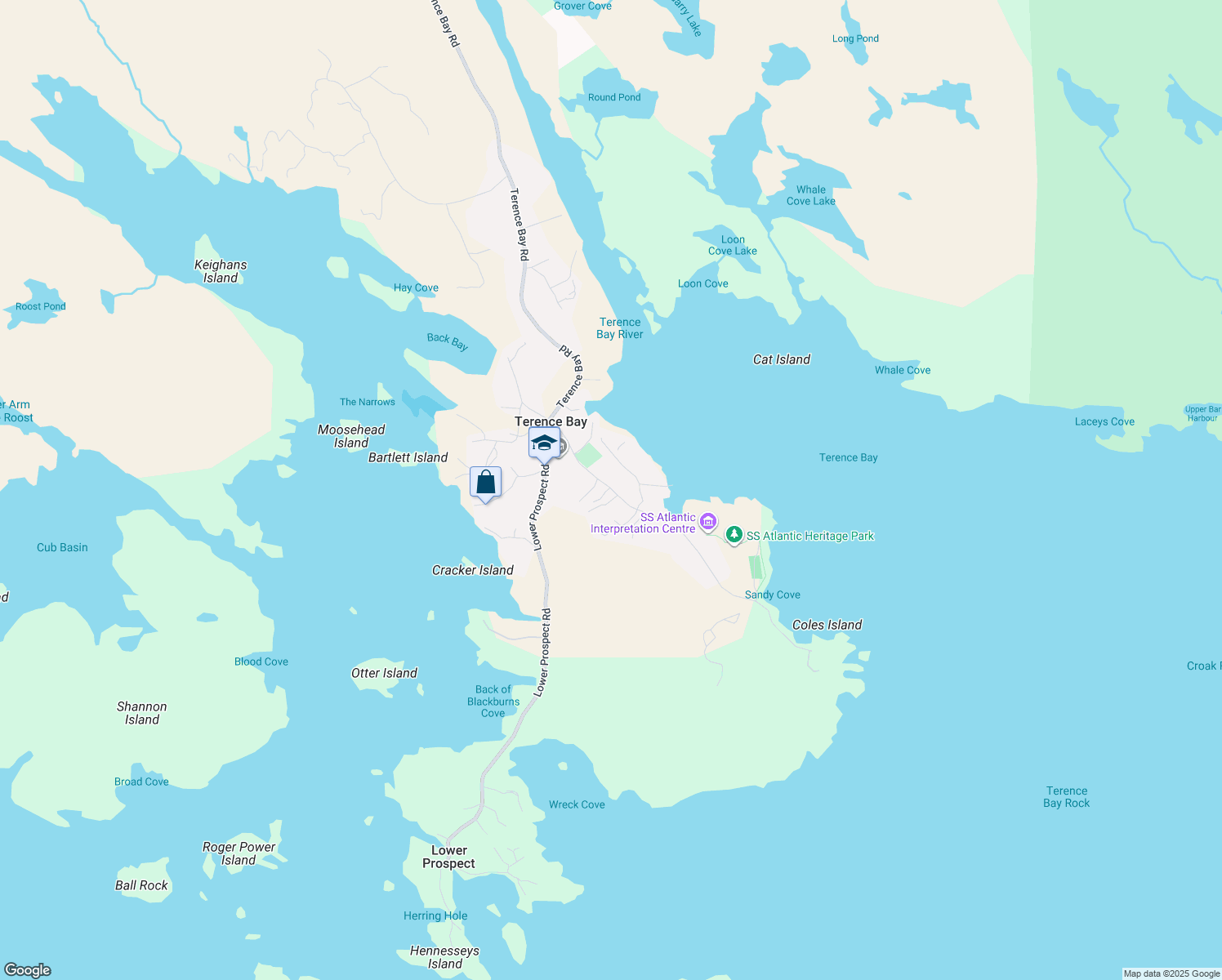 map of restaurants, bars, coffee shops, grocery stores, and more near 60 Sandy Cove Road in Terence Bay