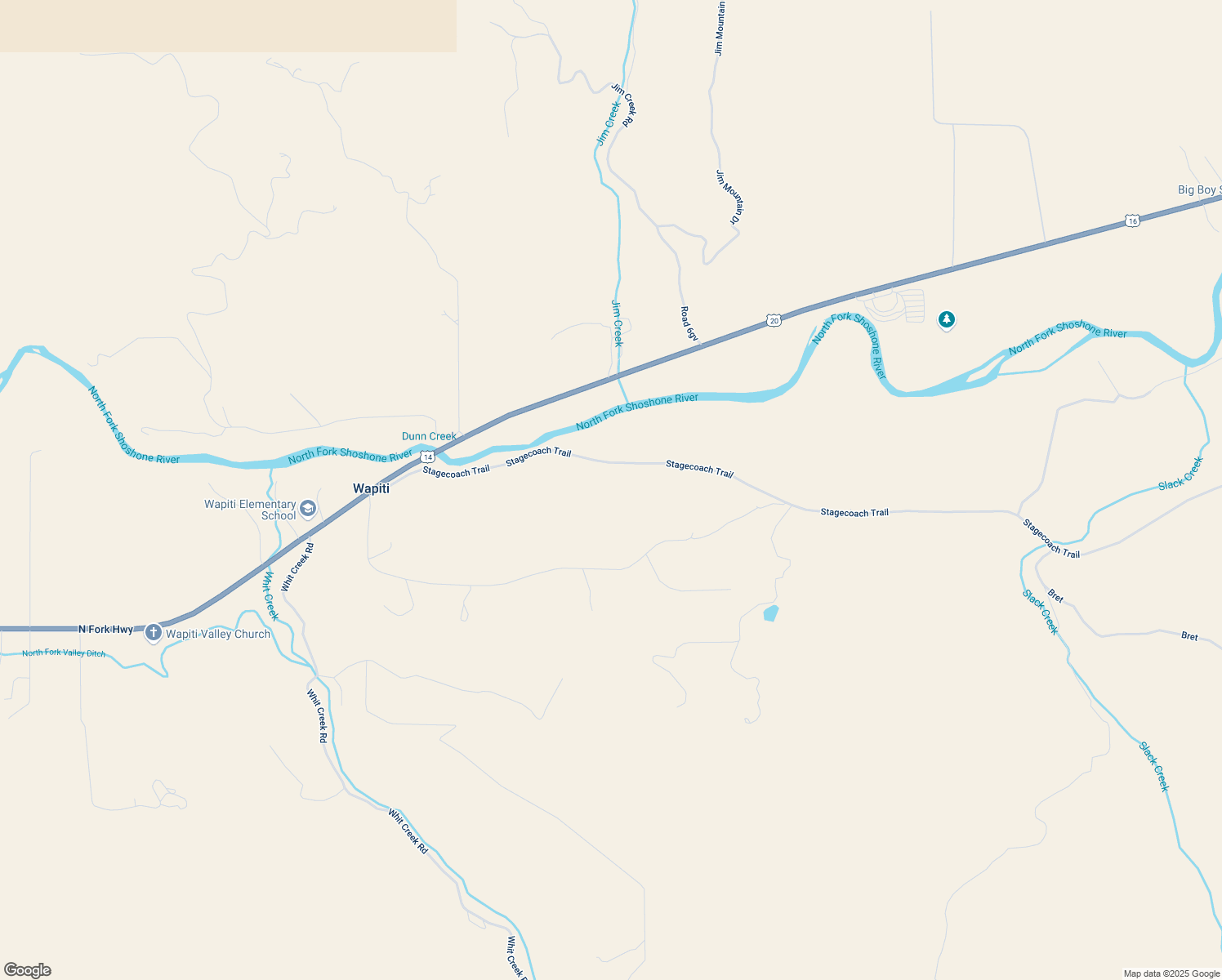map of restaurants, bars, coffee shops, grocery stores, and more near 66 Stagecoach Trail in Cody