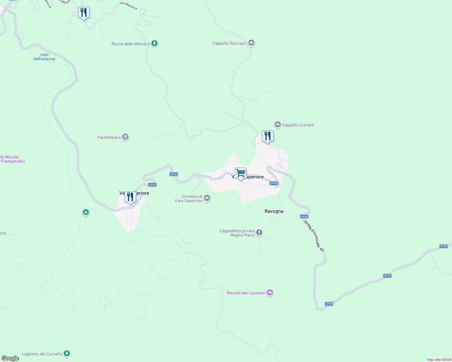 map of restaurants, bars, coffee shops, grocery stores, and more near 79 Via Faiallo in Vara Superiore