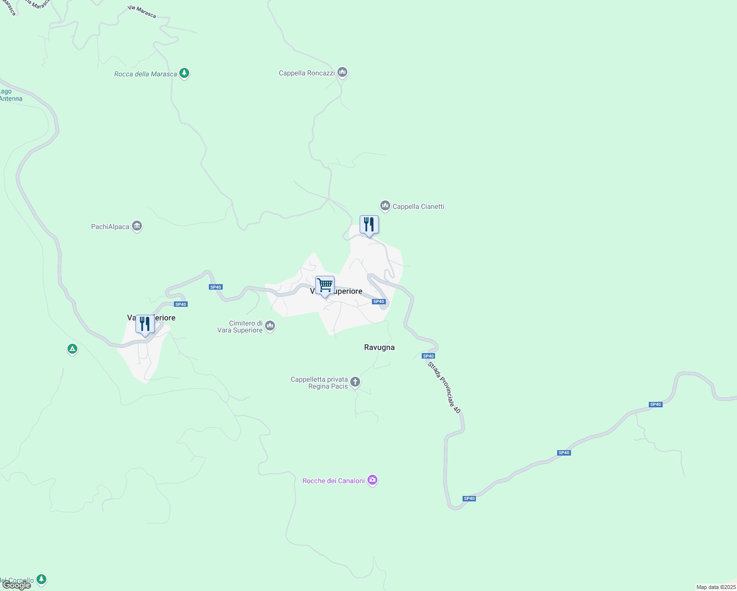 map of restaurants, bars, coffee shops, grocery stores, and more near 97 Via Vassuria in Vara Superiore