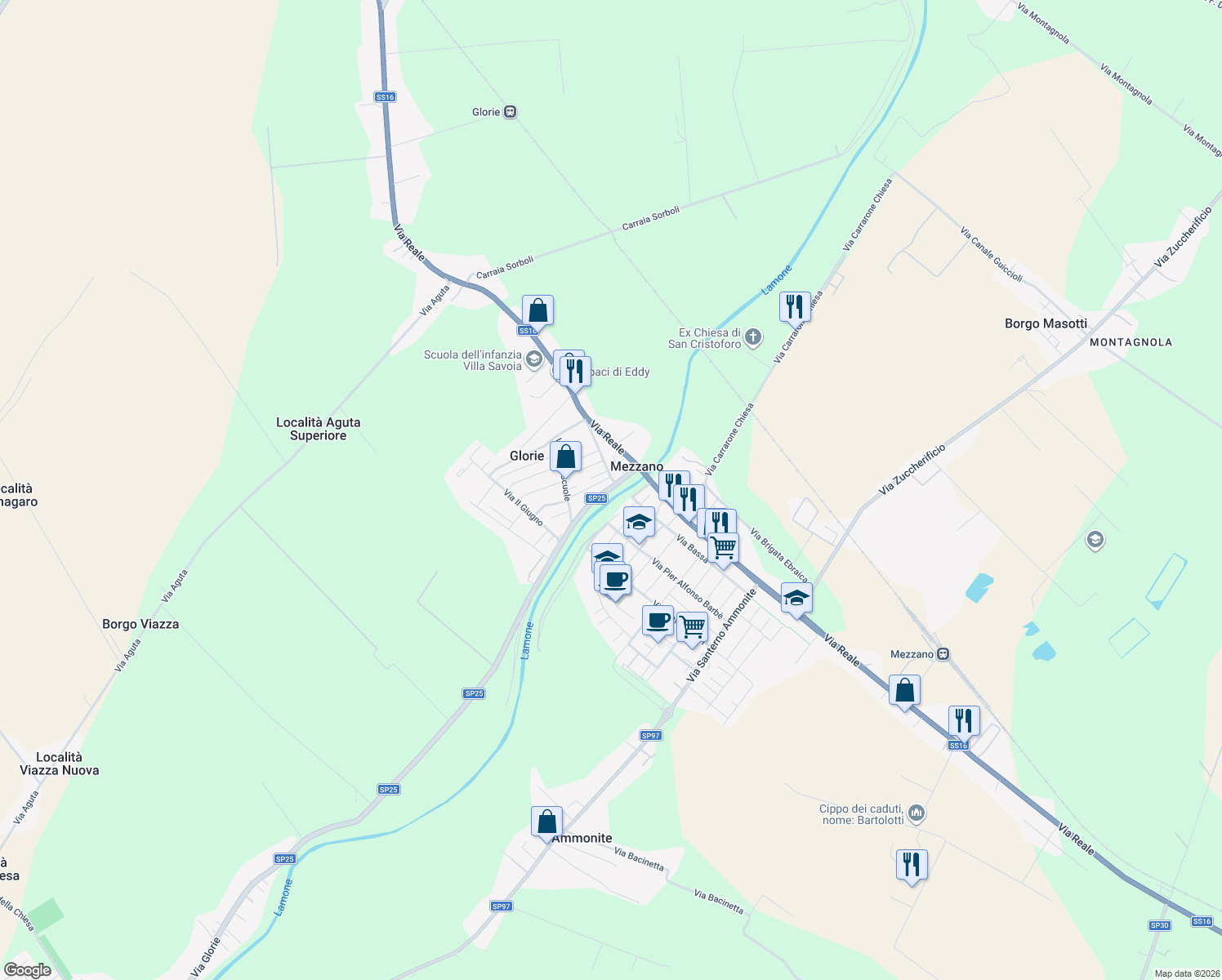 map of restaurants, bars, coffee shops, grocery stores, and more near 261 Via Glorie in Glorie