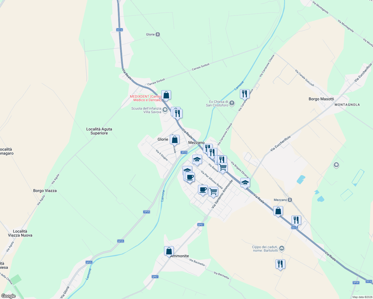 map of restaurants, bars, coffee shops, grocery stores, and more near 261 Via Glorie in Glorie
