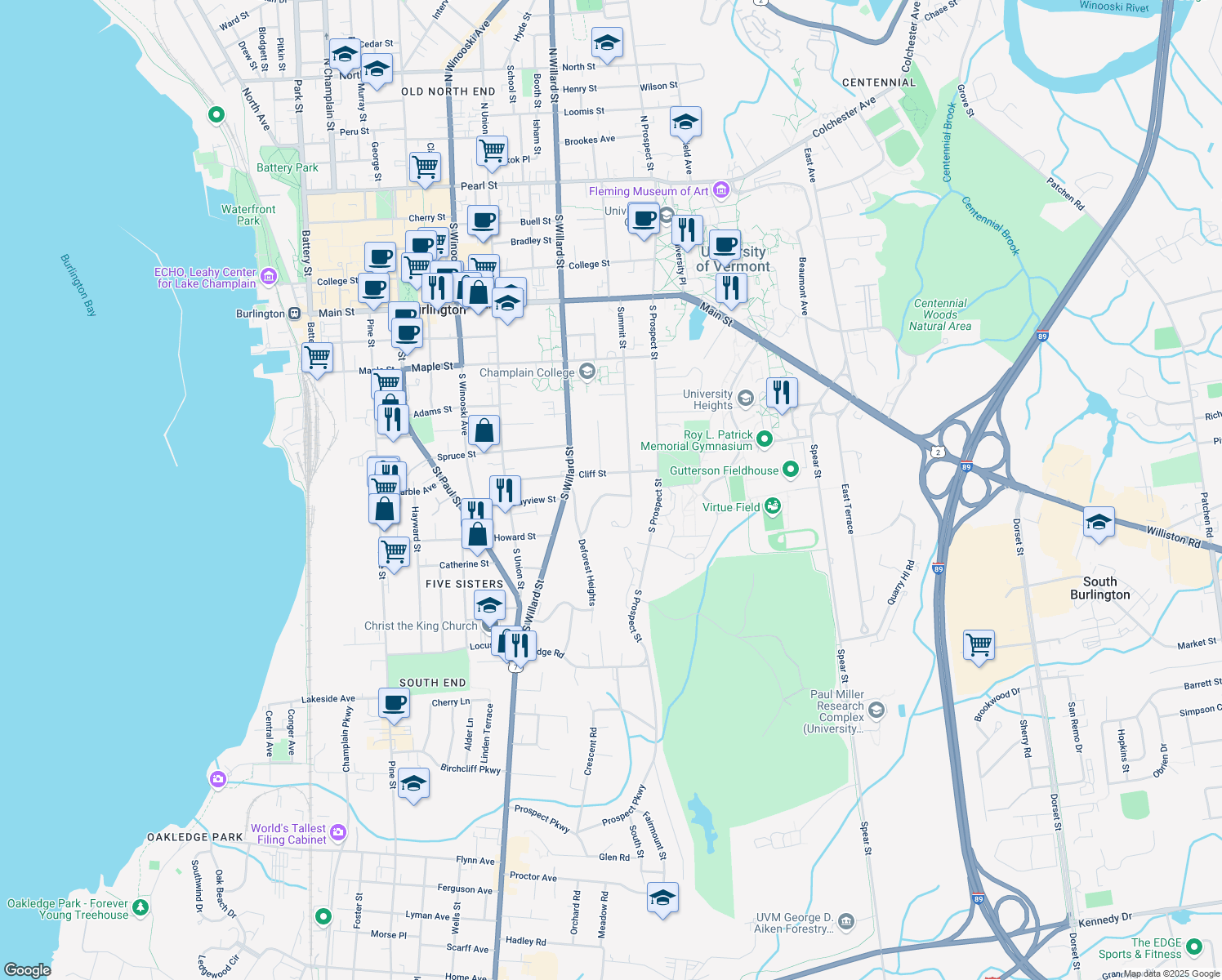 map of restaurants, bars, coffee shops, grocery stores, and more near 152 Deforest Rd in Burlington