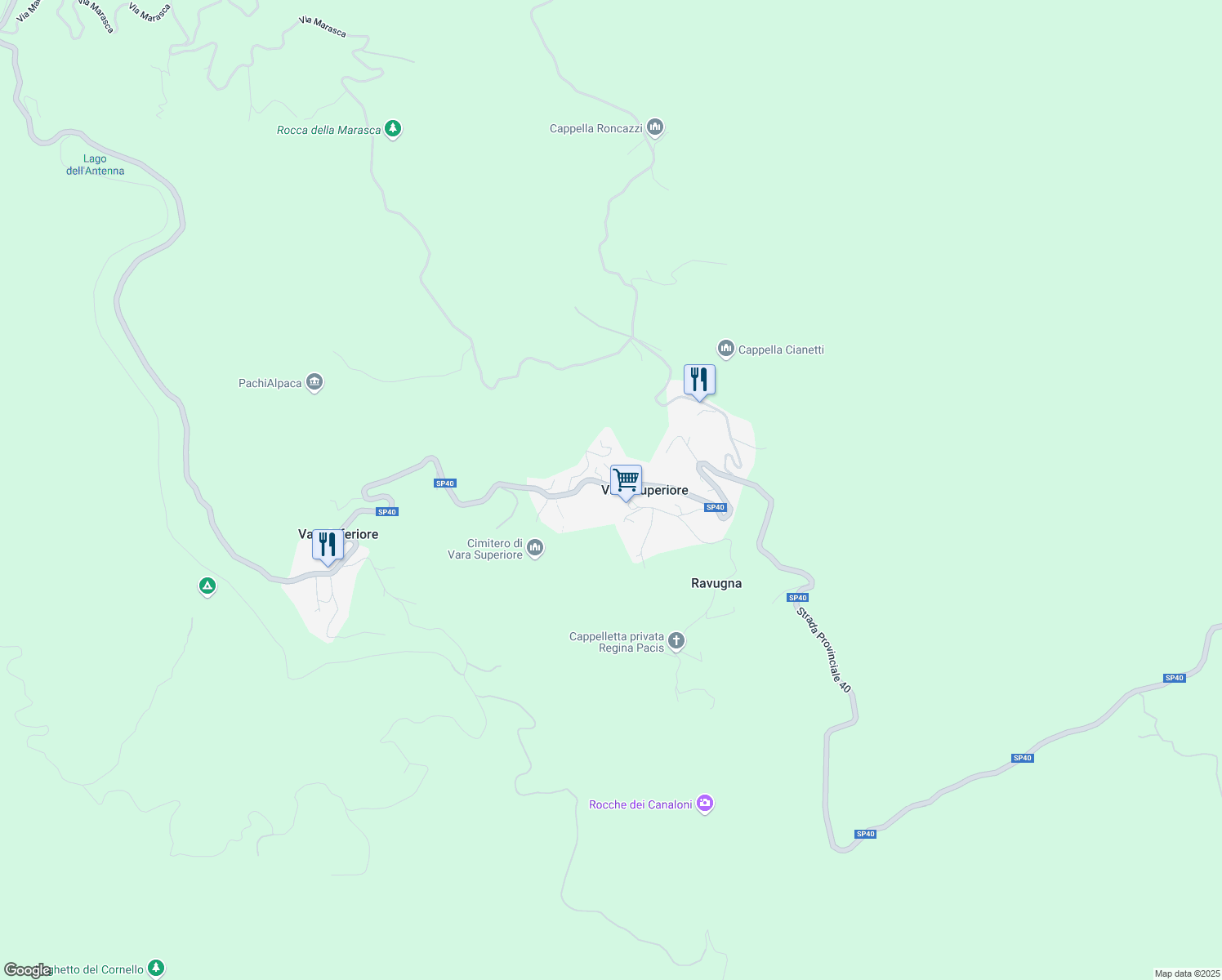 map of restaurants, bars, coffee shops, grocery stores, and more near 86 Via Nostra Signora della Visitazione in Vara Superiore