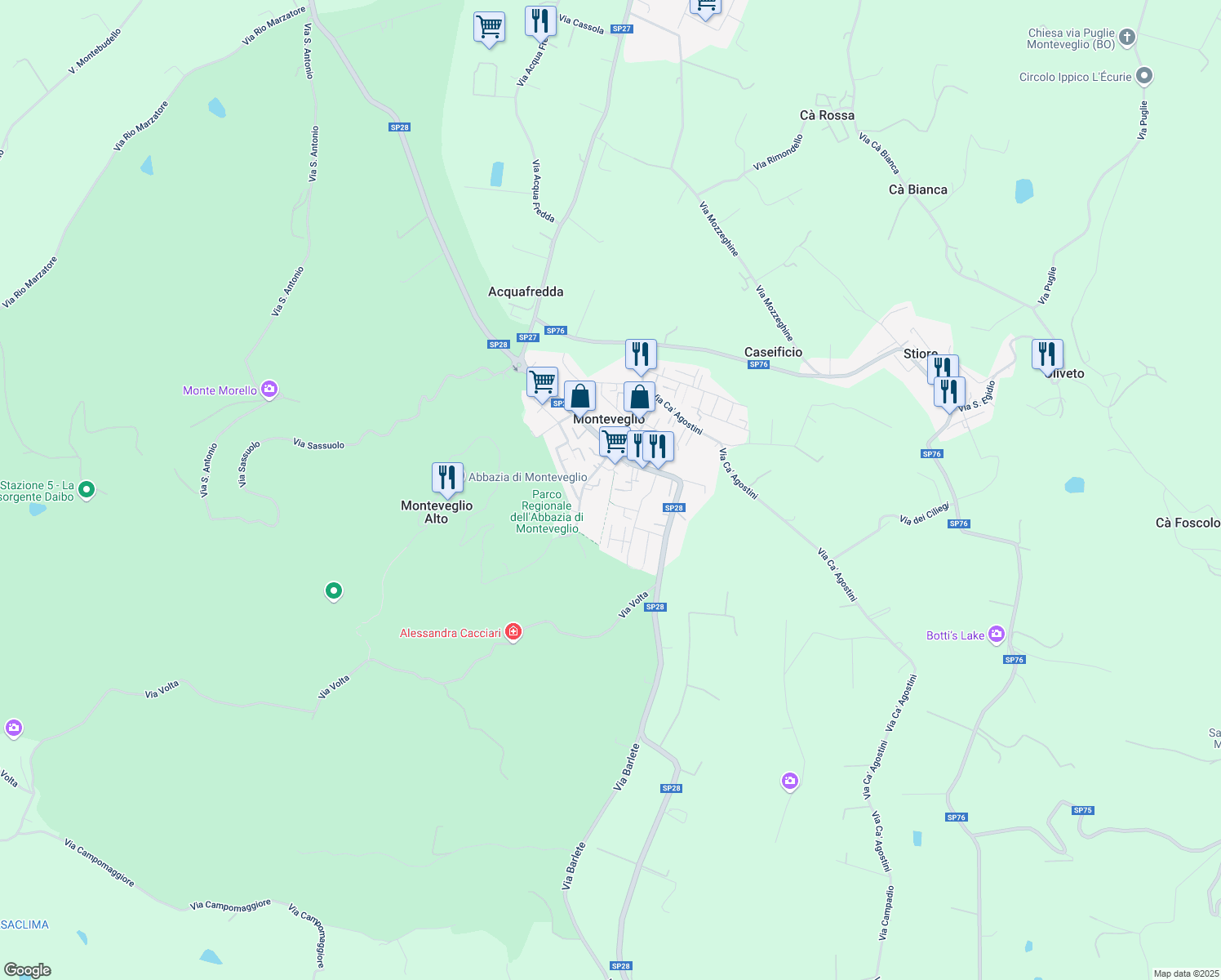 map of restaurants, bars, coffee shops, grocery stores, and more near 8 Viale Collodi in Monteveglio
