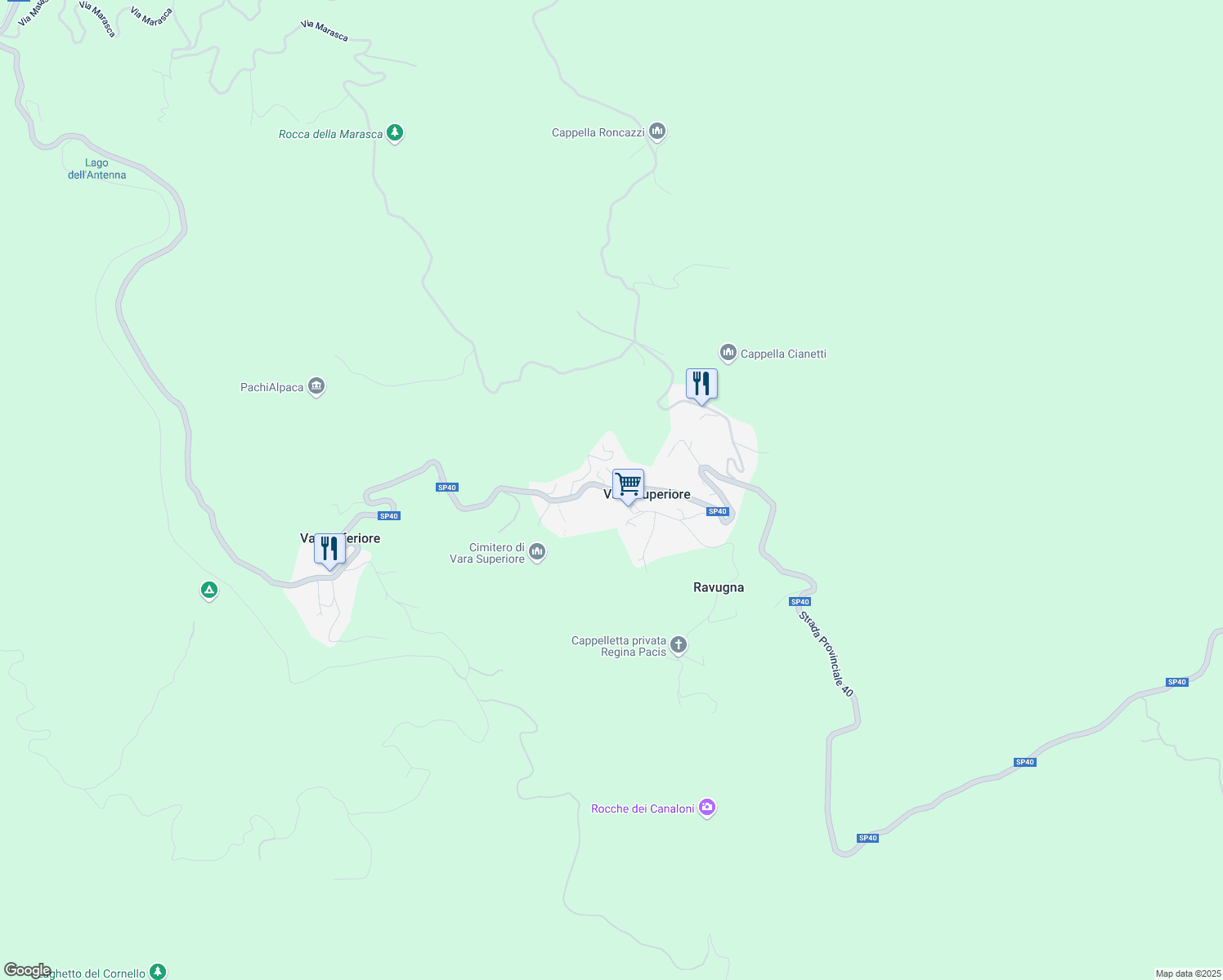 map of restaurants, bars, coffee shops, grocery stores, and more near 86 Via Nostra Signora della Visitazione in Vara Superiore