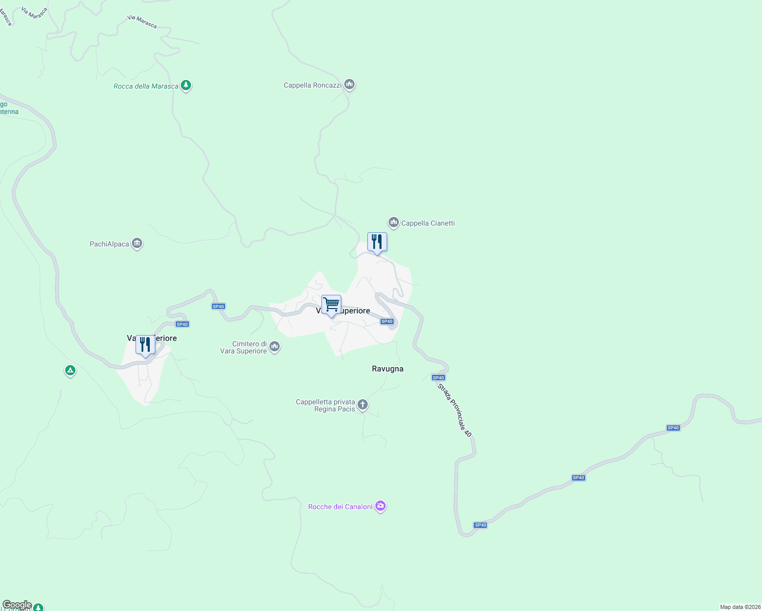 map of restaurants, bars, coffee shops, grocery stores, and more near 97 Via Vassuria in Vara Superiore