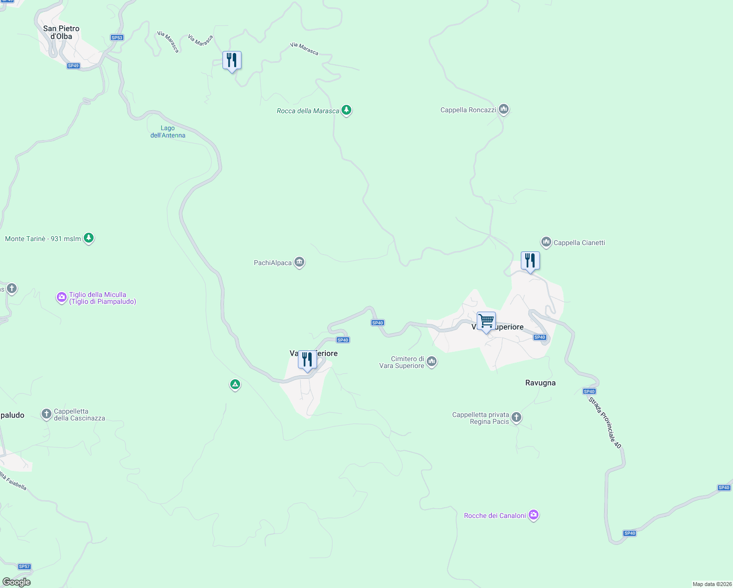 map of restaurants, bars, coffee shops, grocery stores, and more near 73 Via Vara Superiore in Provincia di Savona