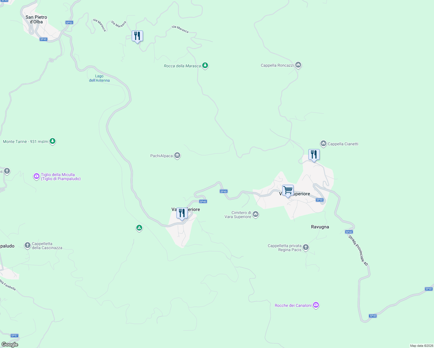 map of restaurants, bars, coffee shops, grocery stores, and more near 73 Via Vara Superiore in Provincia di Savona