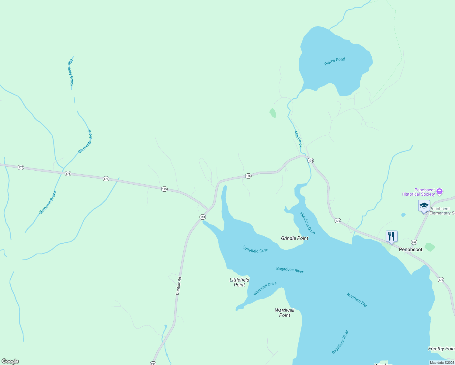 map of restaurants, bars, coffee shops, grocery stores, and more near 371 Bayview Road in Penobscot