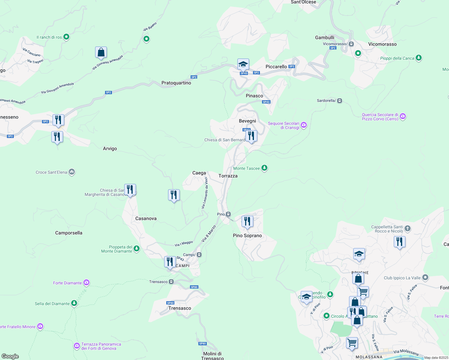 map of restaurants, bars, coffee shops, grocery stores, and more near in Torrazza